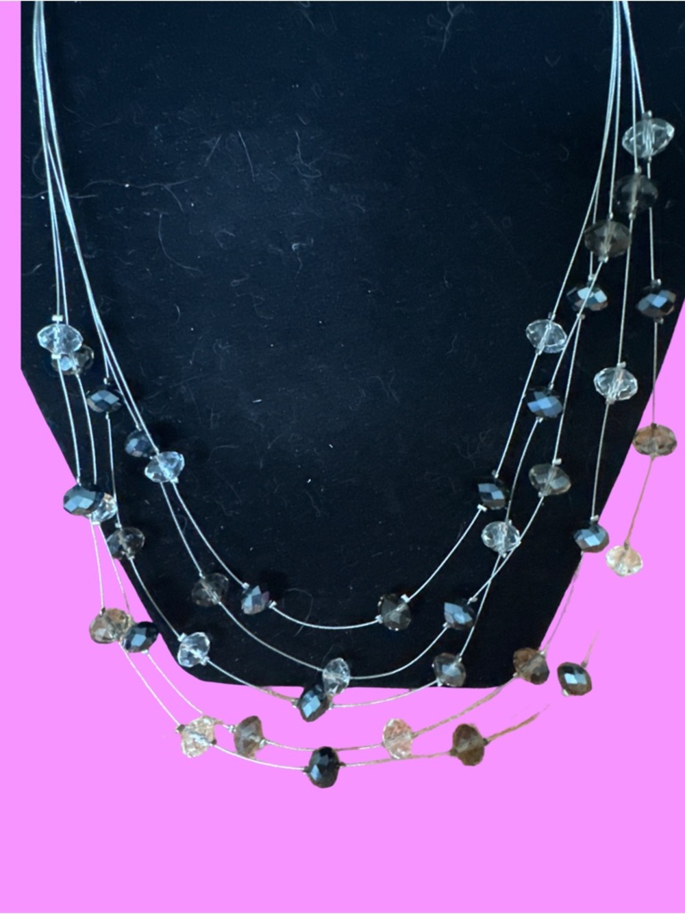 Multi-Strand Crystal Bead Necklace - Black and Smoky Gray and more